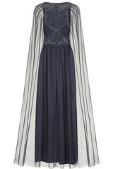 Leona Navy Embellished Cape Sleeve Maxi Dress