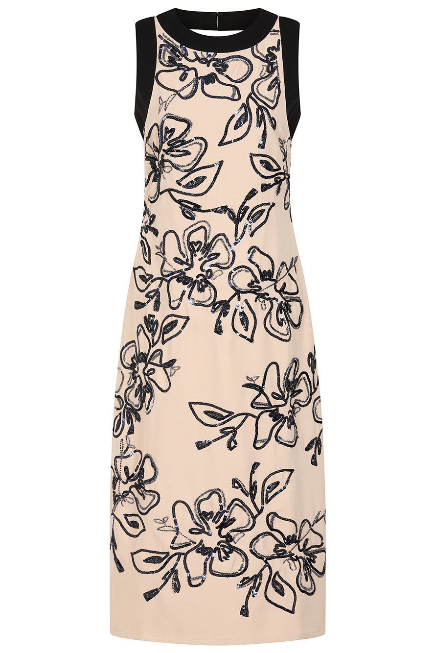 Lexi Nude and Black Floral Sequin Midi Dress