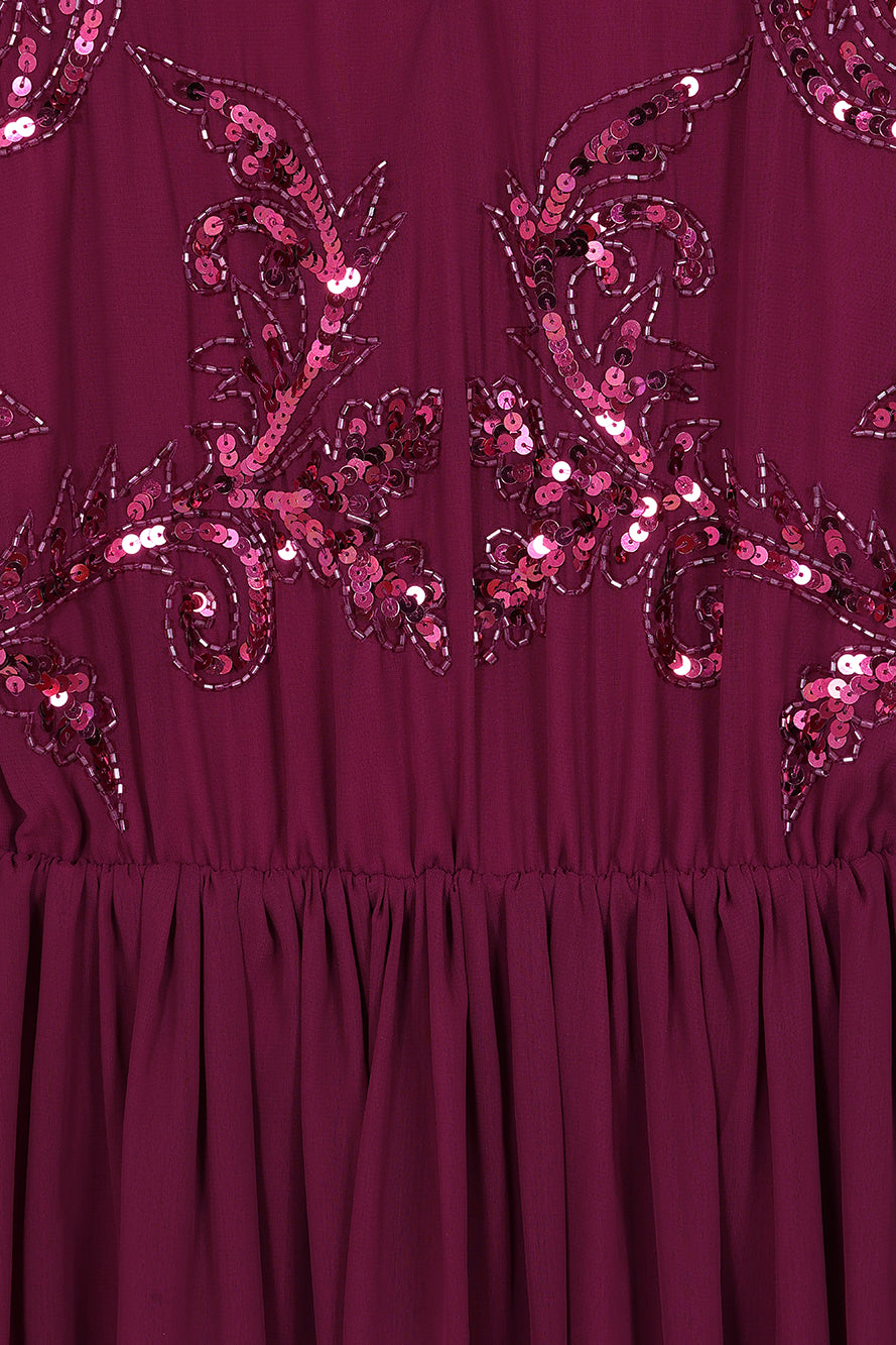 Leya Wine Purple Embellished Maxi Dress
