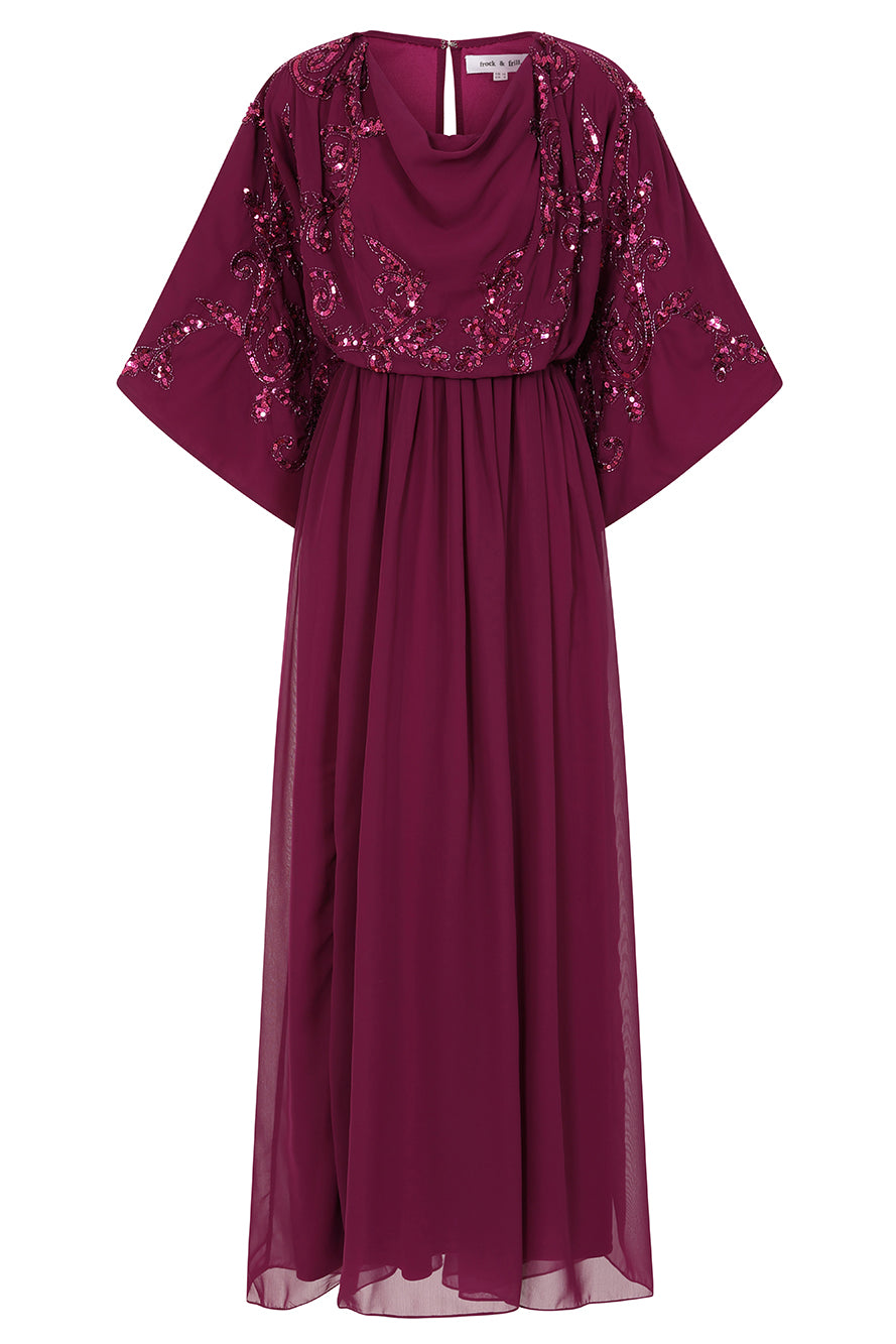 Leya Wine Purple Embellished Maxi Dress