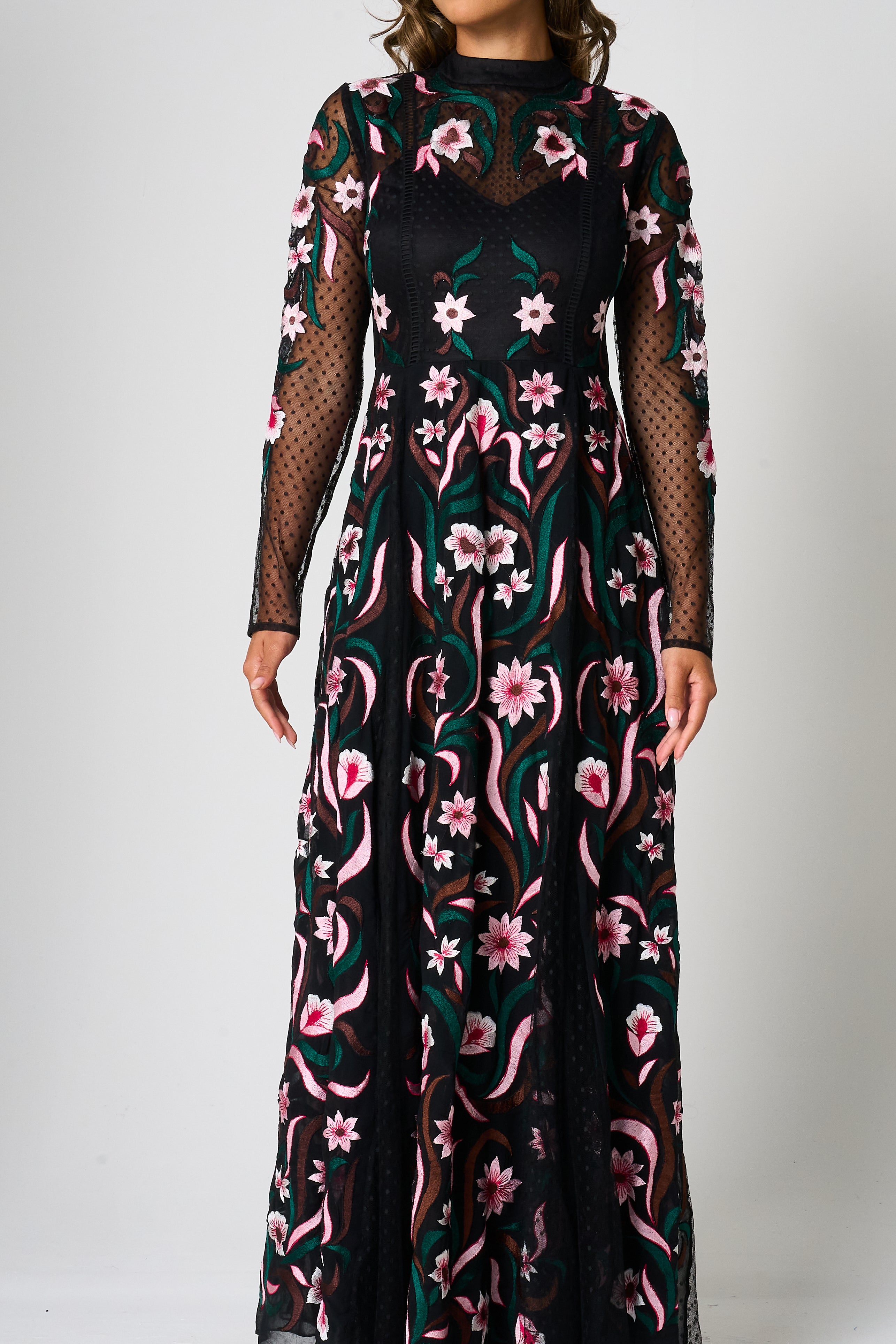 Liana Black Floral Embroidered Maxi Dress Frock and Frill Liana Black Floral Embroidered Maxi Dress Frock and Frill