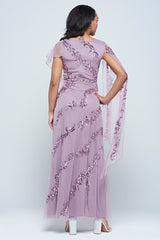 Lilla Lilac Embellished Asymmetric Cape Sleeve Maxi Dress by Frock and Frill, perfect for spring weddings and special occasions. 