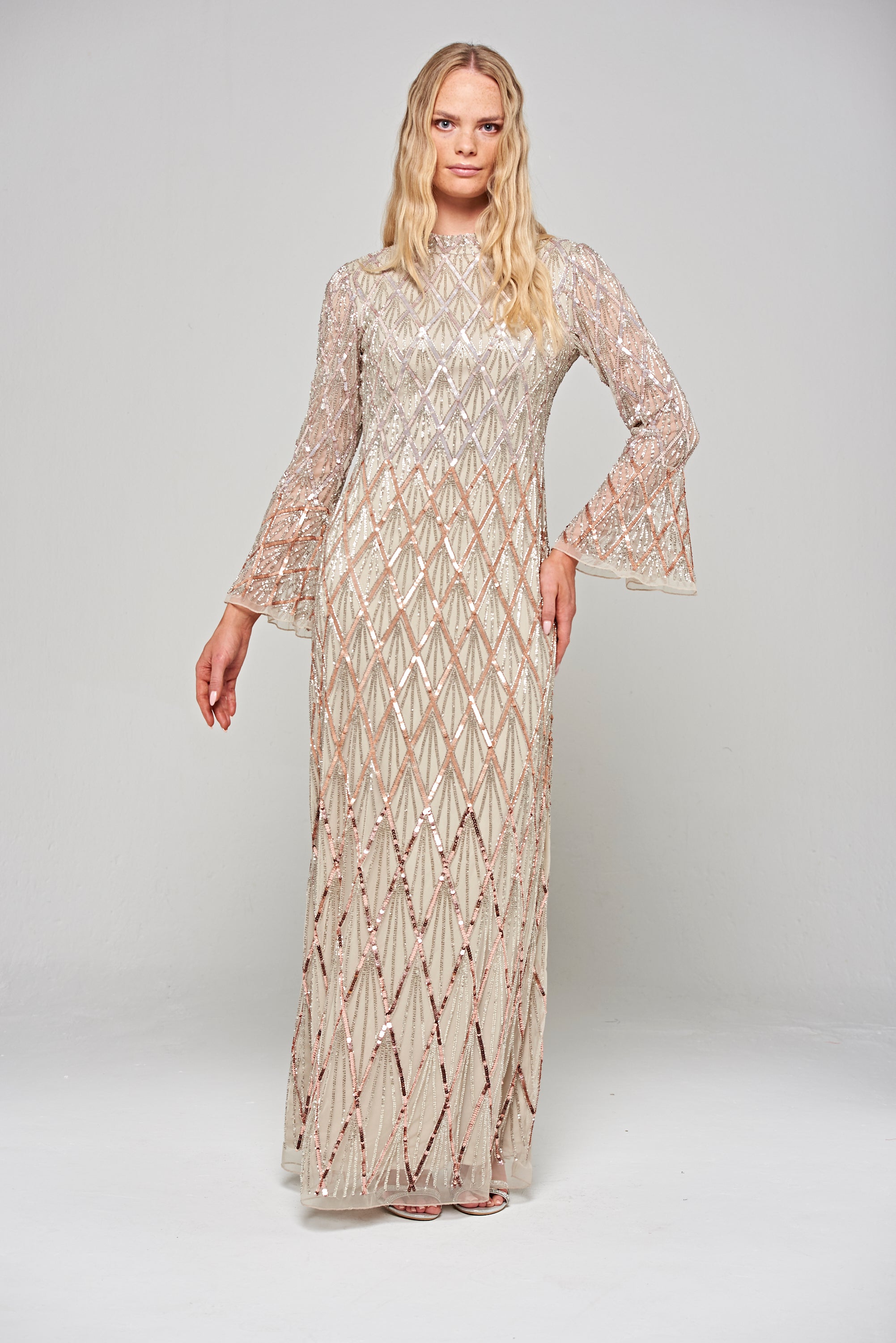 Lillian Ombre Embellished Maxi Dress - Nude