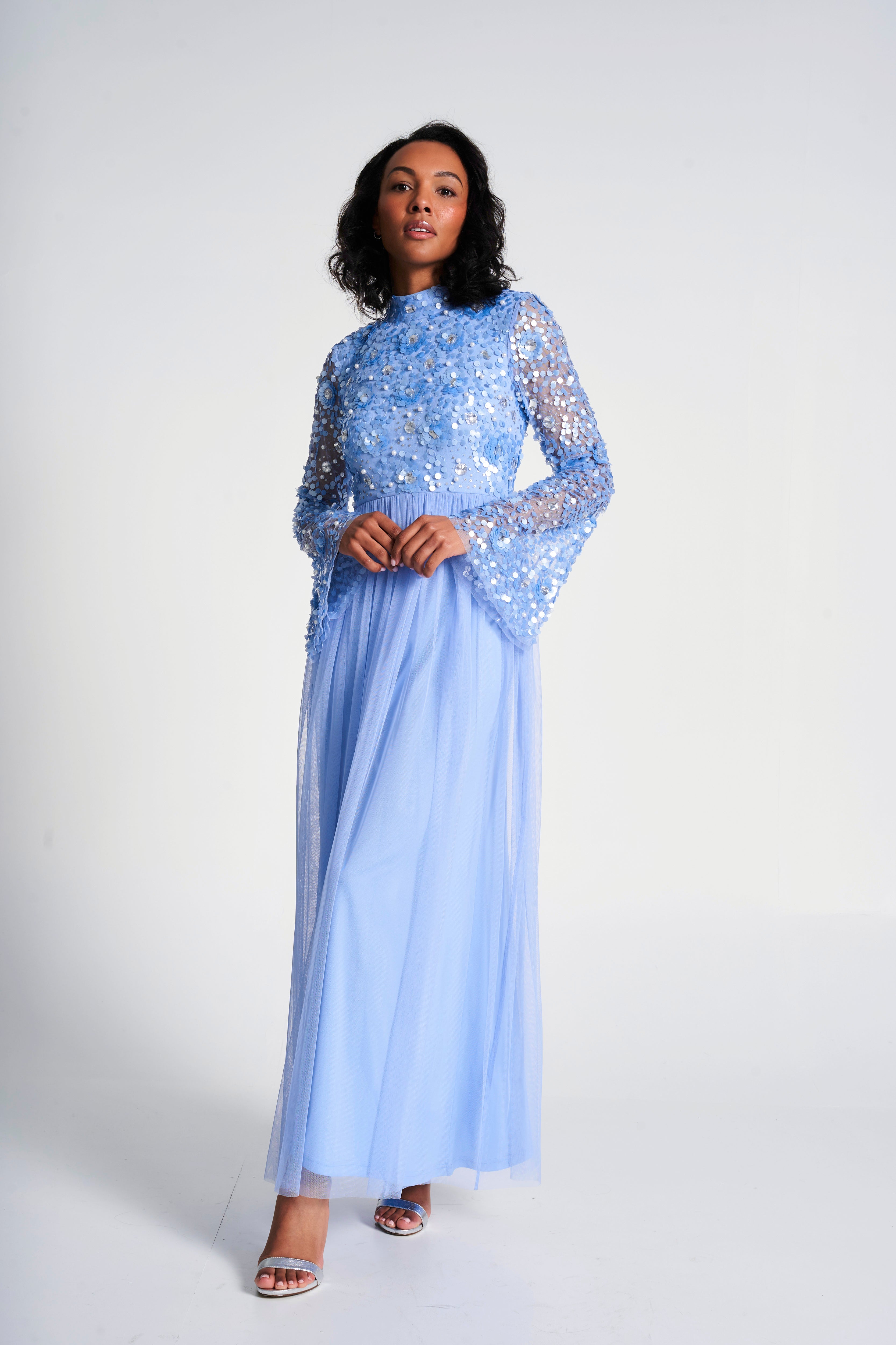 Lillie Blue Floral Embellished Maxi Dress