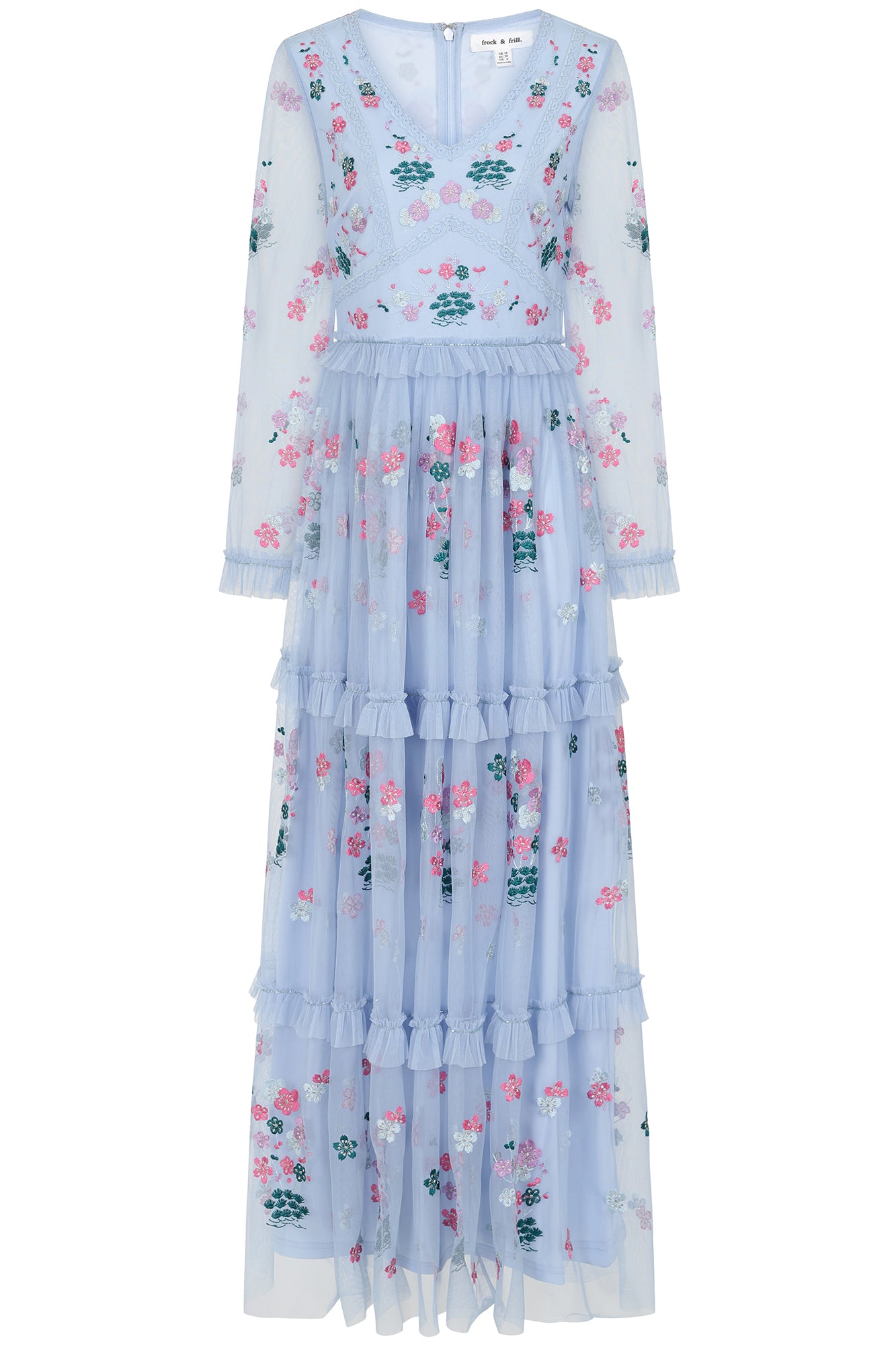 Linnea Floral Embroidered Maxi Dress - Light Blue