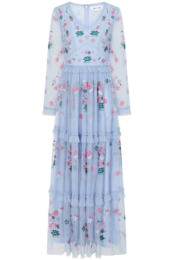 Linnea Light Blue Floral Embroidered Maxi Dress Frock and Frill Linnea Light Blue Floral Embroidered Maxi Dress Frock and Frill