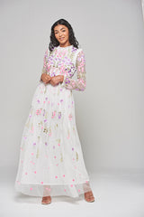 Lorea Floral Embroidered Maxi Dress - White