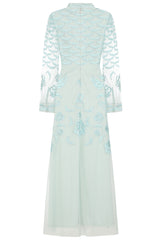 Loretta Embroidered Maxi Dress in Aqua