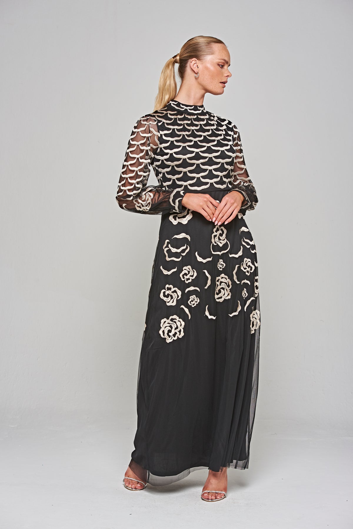 Loretta Embroidered Maxi Dress - Black