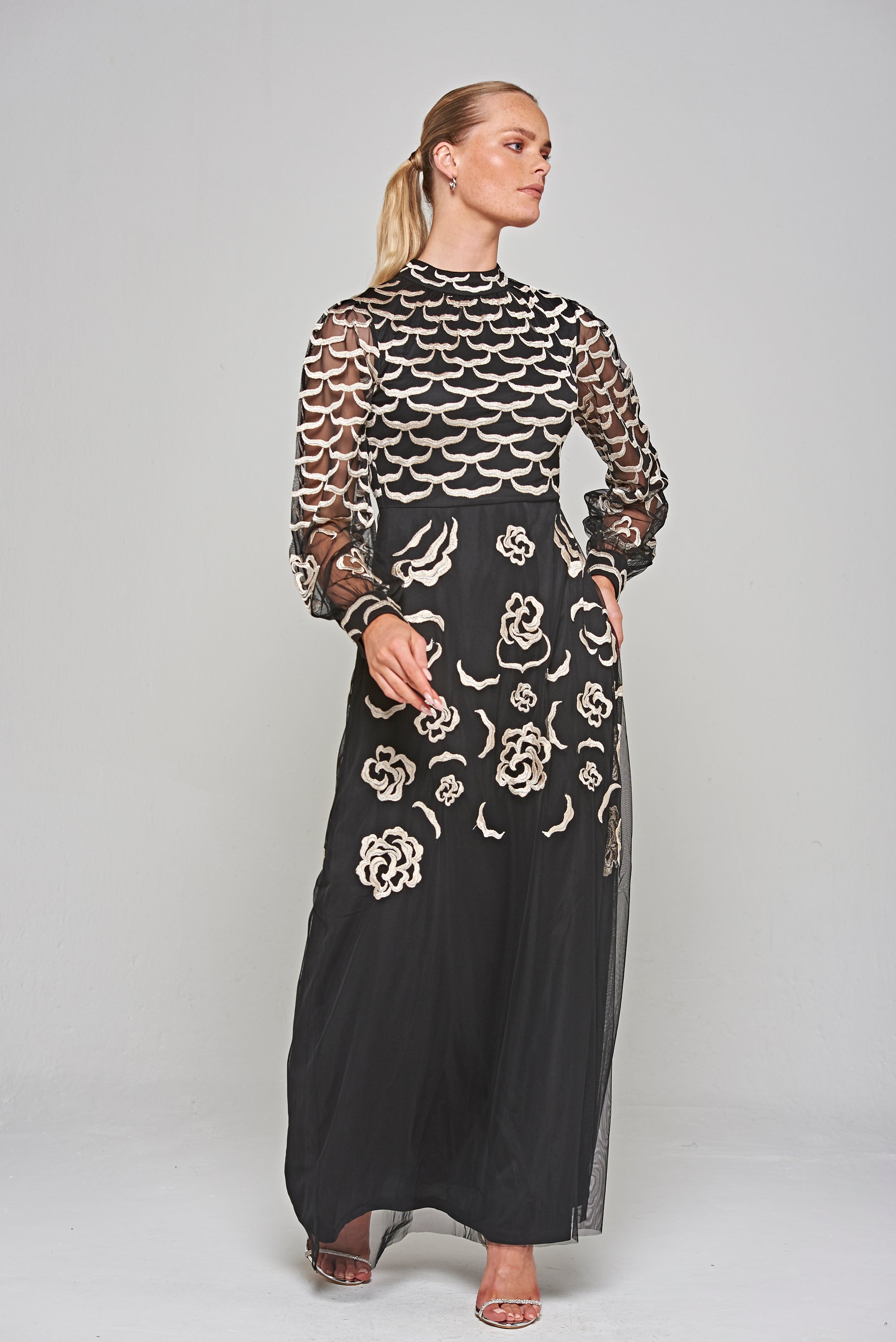 Loretta Embroidered Maxi Dress - Black