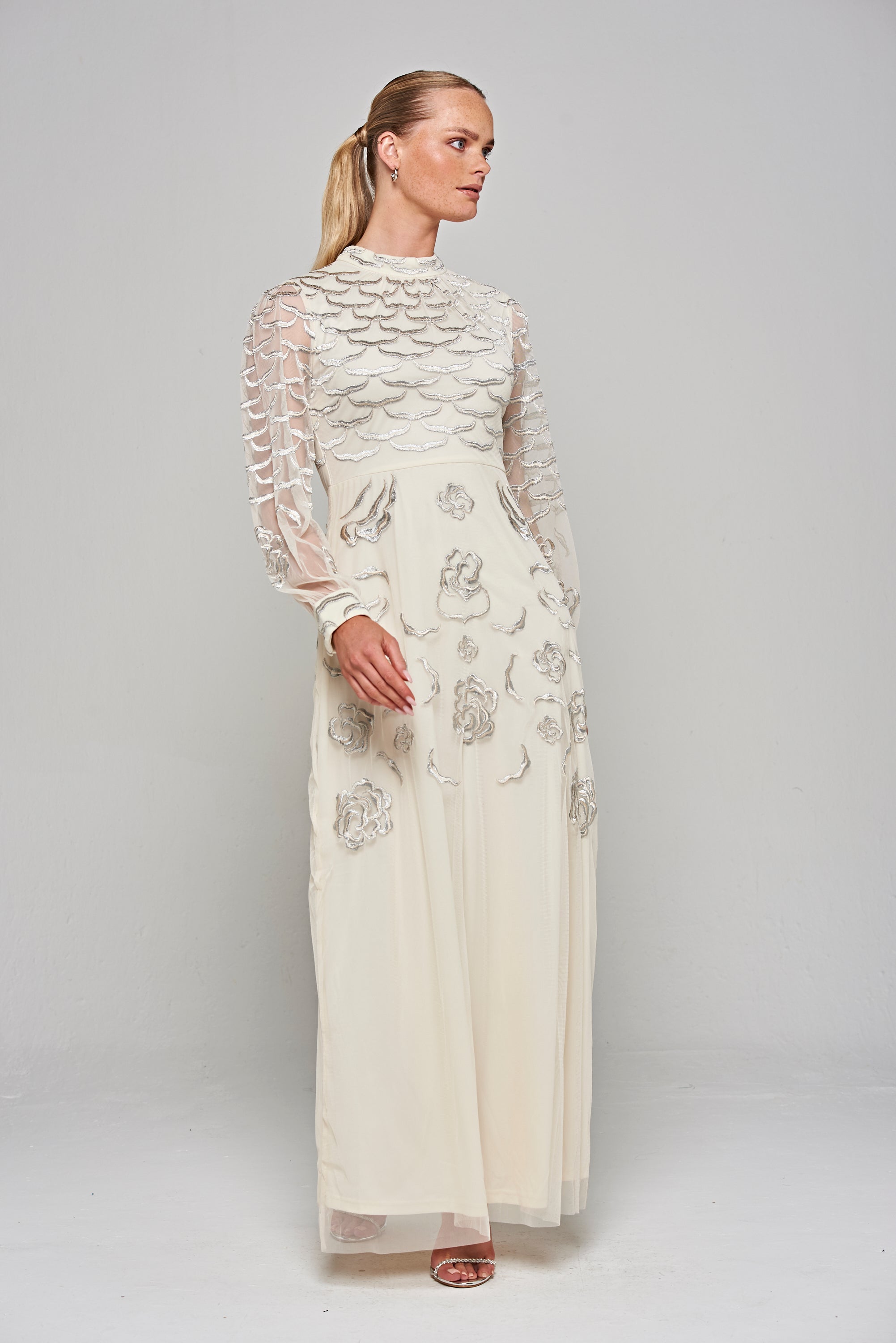 Loretta Embroidered Maxi Dress in Cream