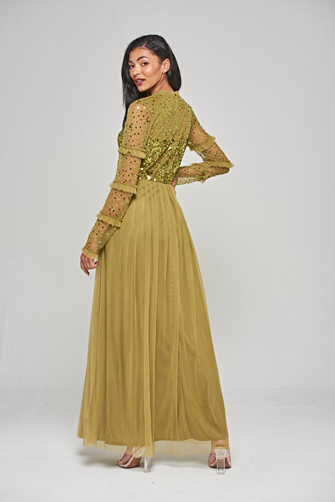 Lorna Sequin Maxi Dress - Willow Green