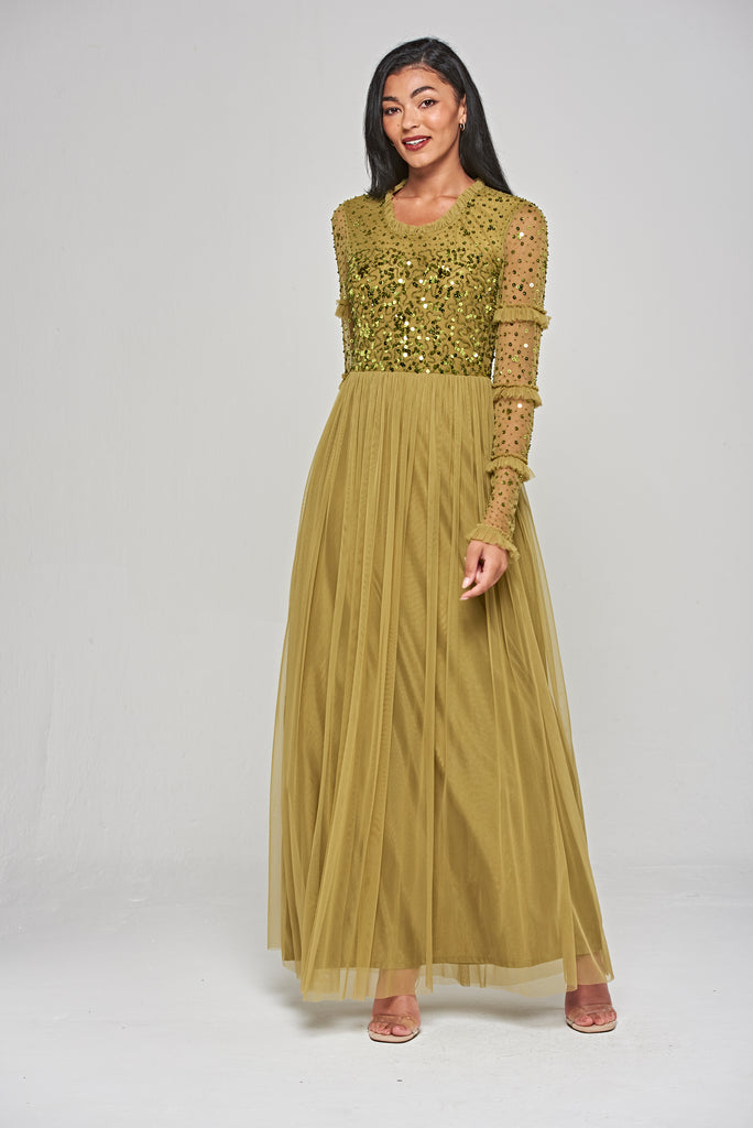 Lorna Sequin Maxi Dress - Willow Green