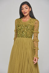 Lorna Sequin Maxi Dress - Willow Green