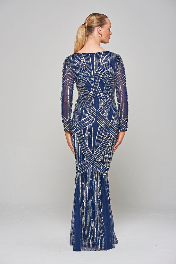 Lorraine Embellished Maxi Dress in Navy