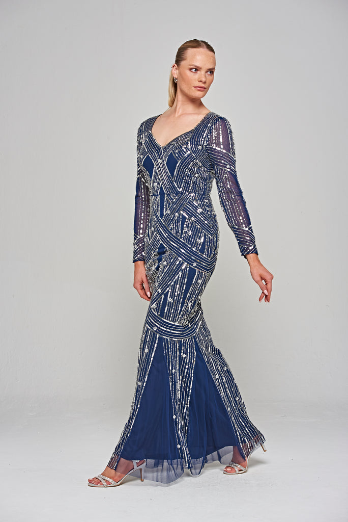 Lorraine Embellished Maxi Dress in Navy