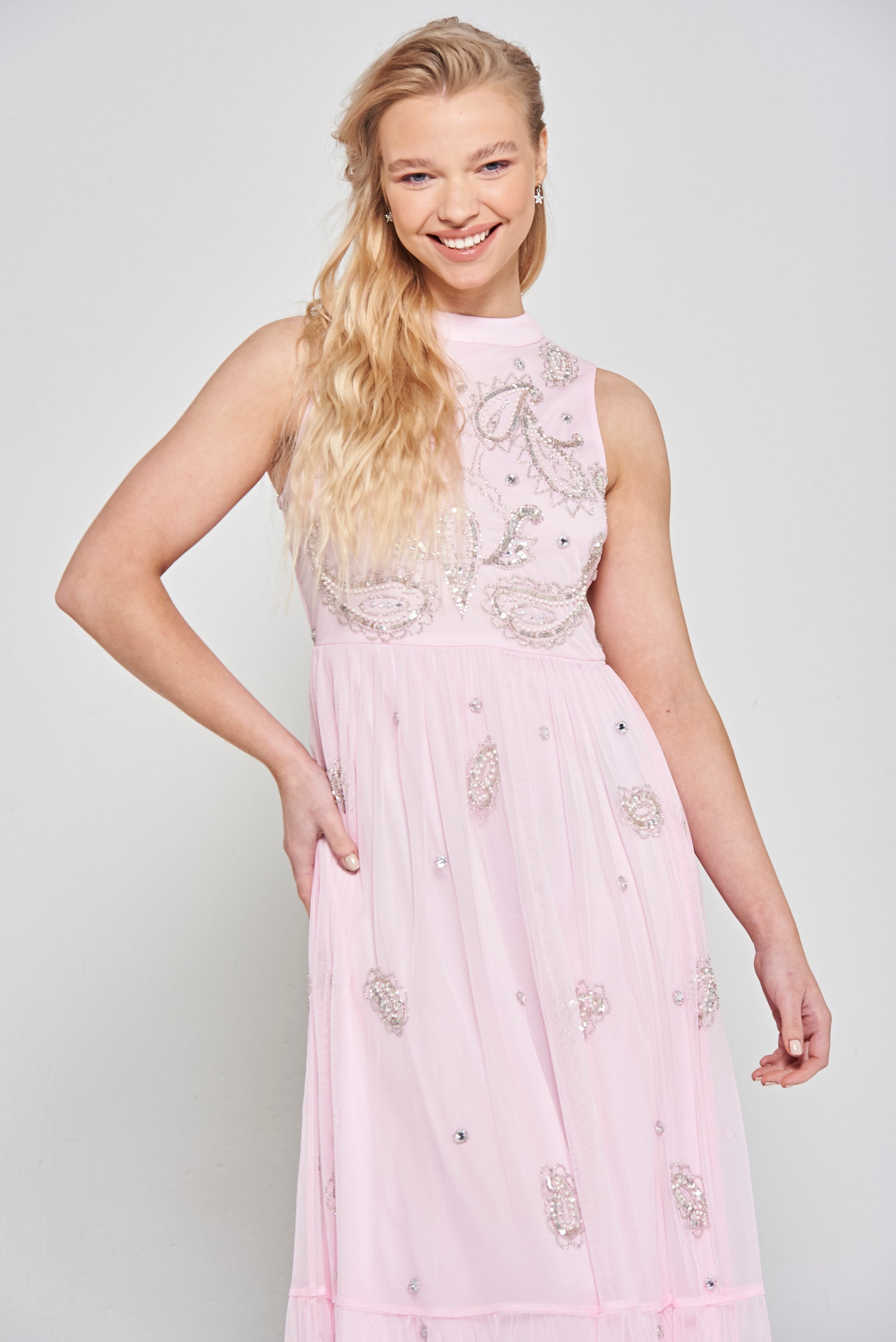 Louise Pink Embellished Maxi Dress