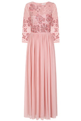 Lovella Blush Floral Embellished Maxi Dress 