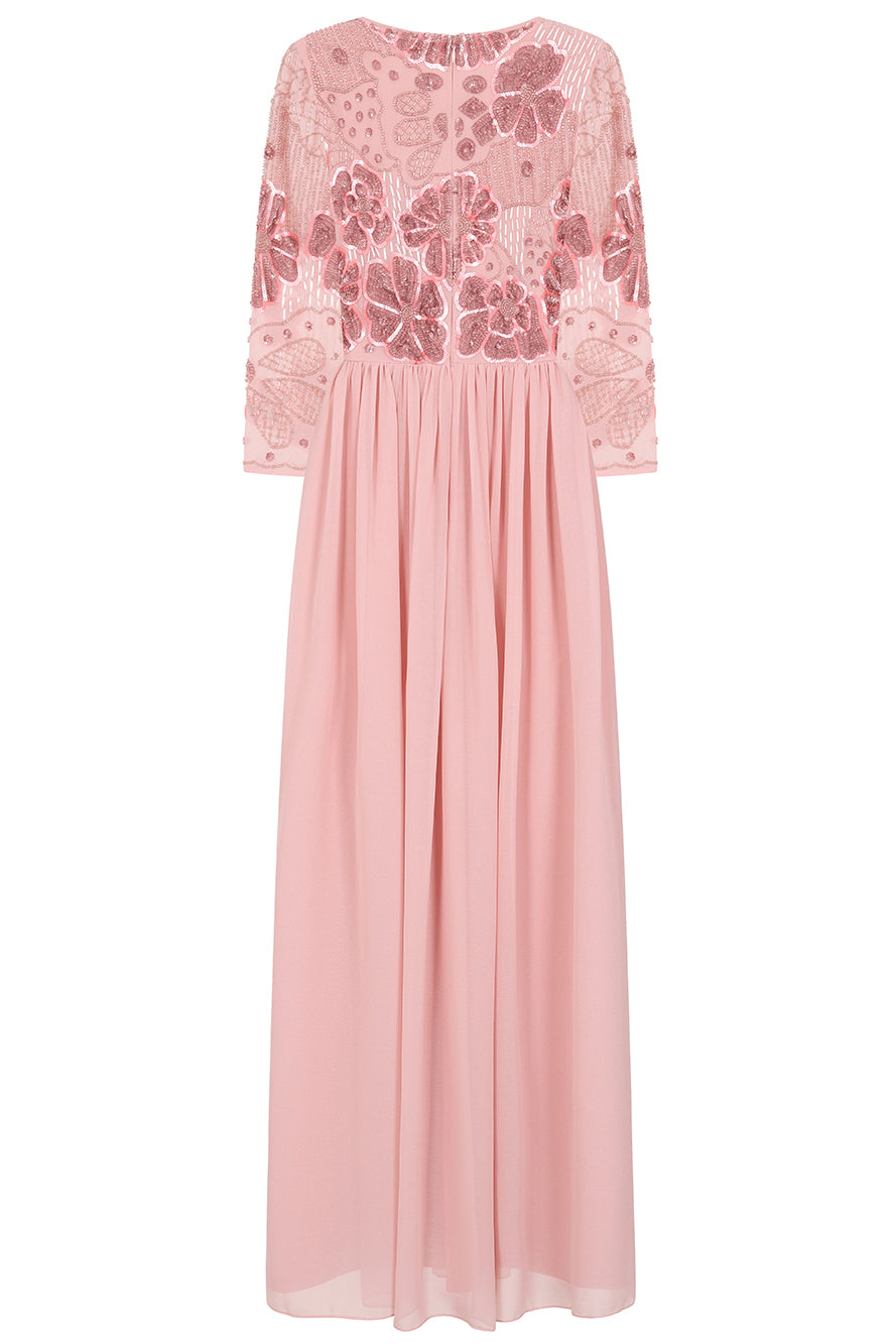 Lovella Blush Floral Embellished Maxi Dress 