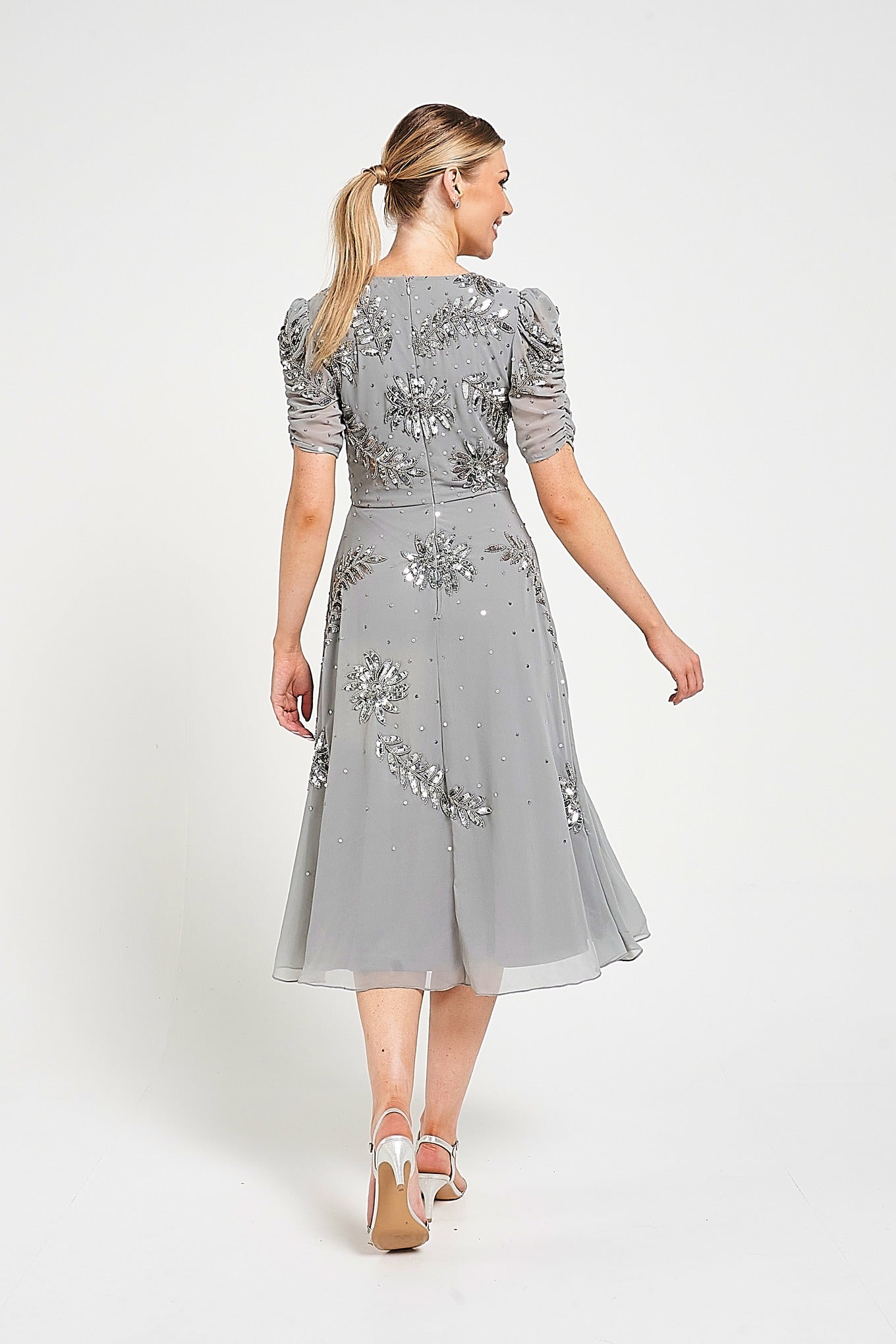 Lucy Grey Embellished Midi Dress