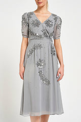 Lucy Grey Embellished Midi Dress