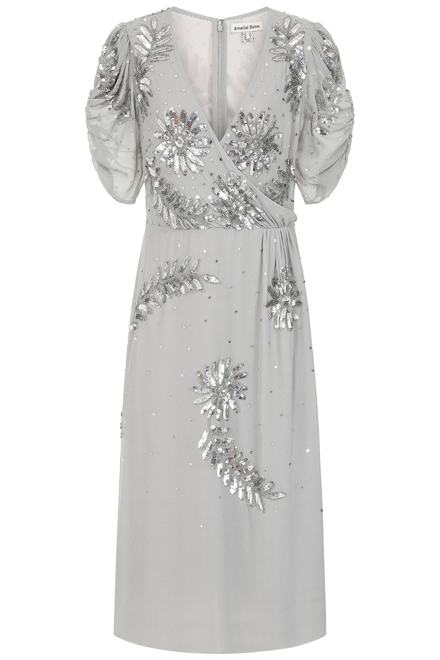 Lucy Grey Embellished Midi Dress