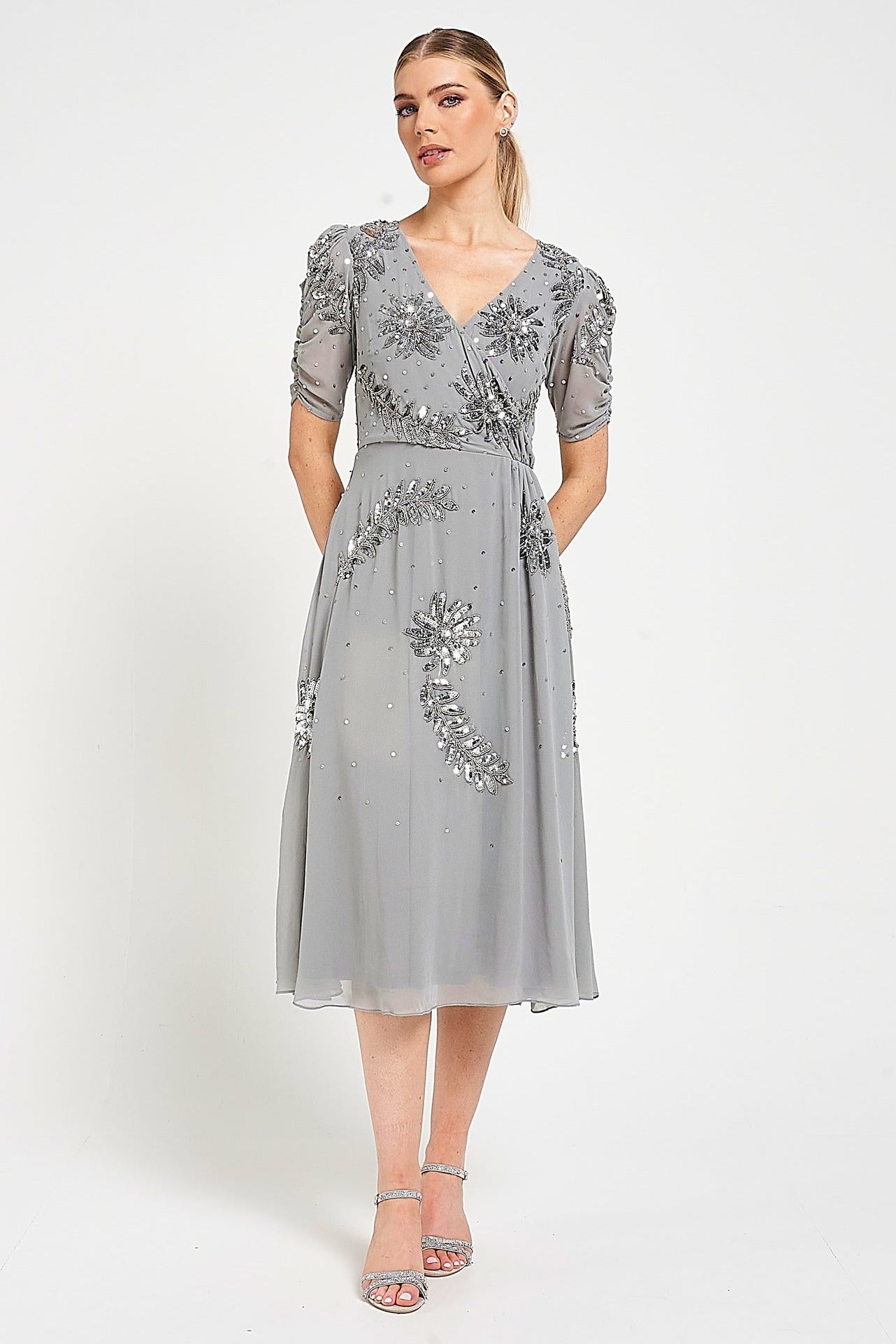 Lucy Grey Embellished Midi Dress