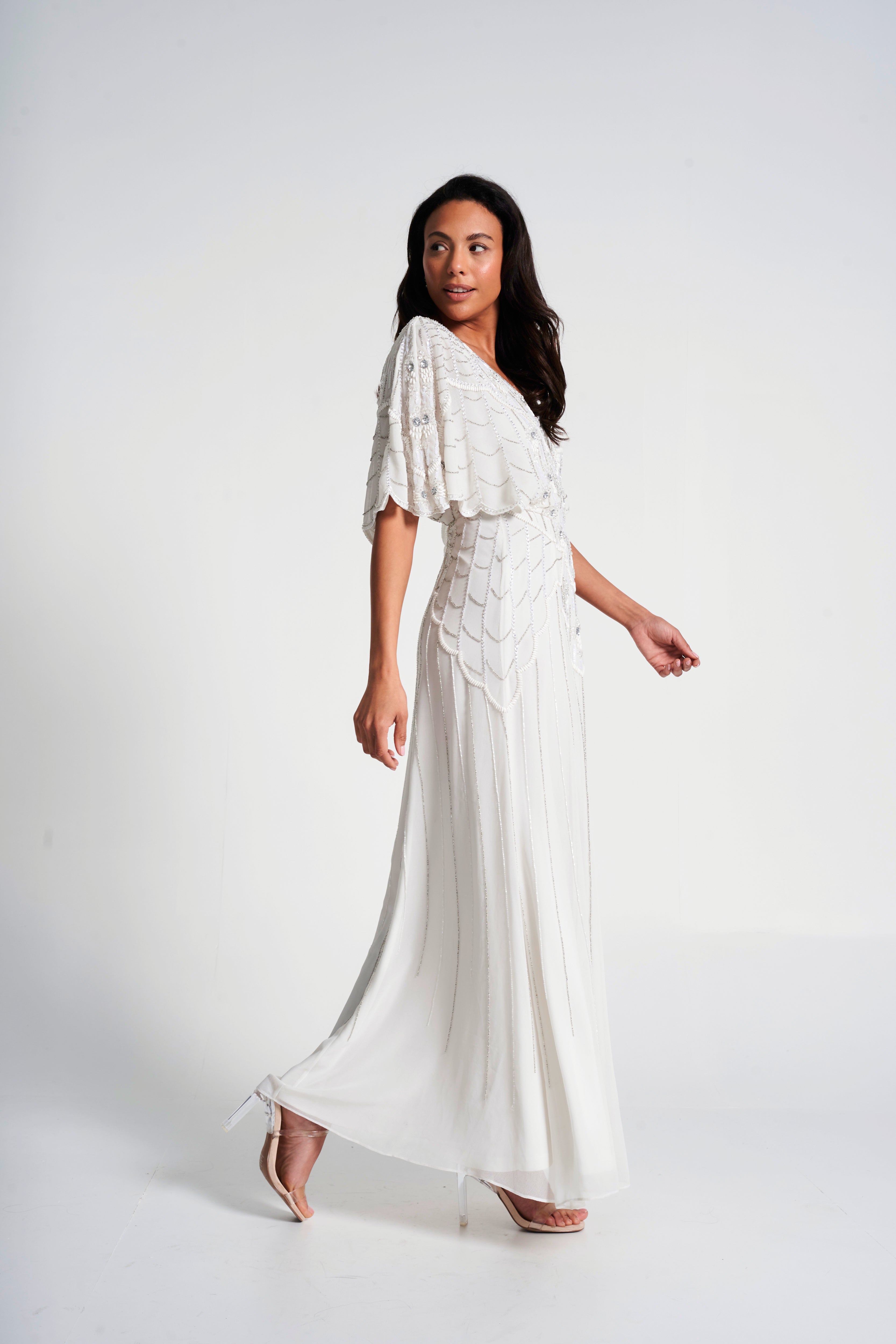 Luella White Embellished Cape Sleeve Maxi Dress Frock and Frill Luella White Embellished Cape Sleeve Maxi Dress Frock and Frill