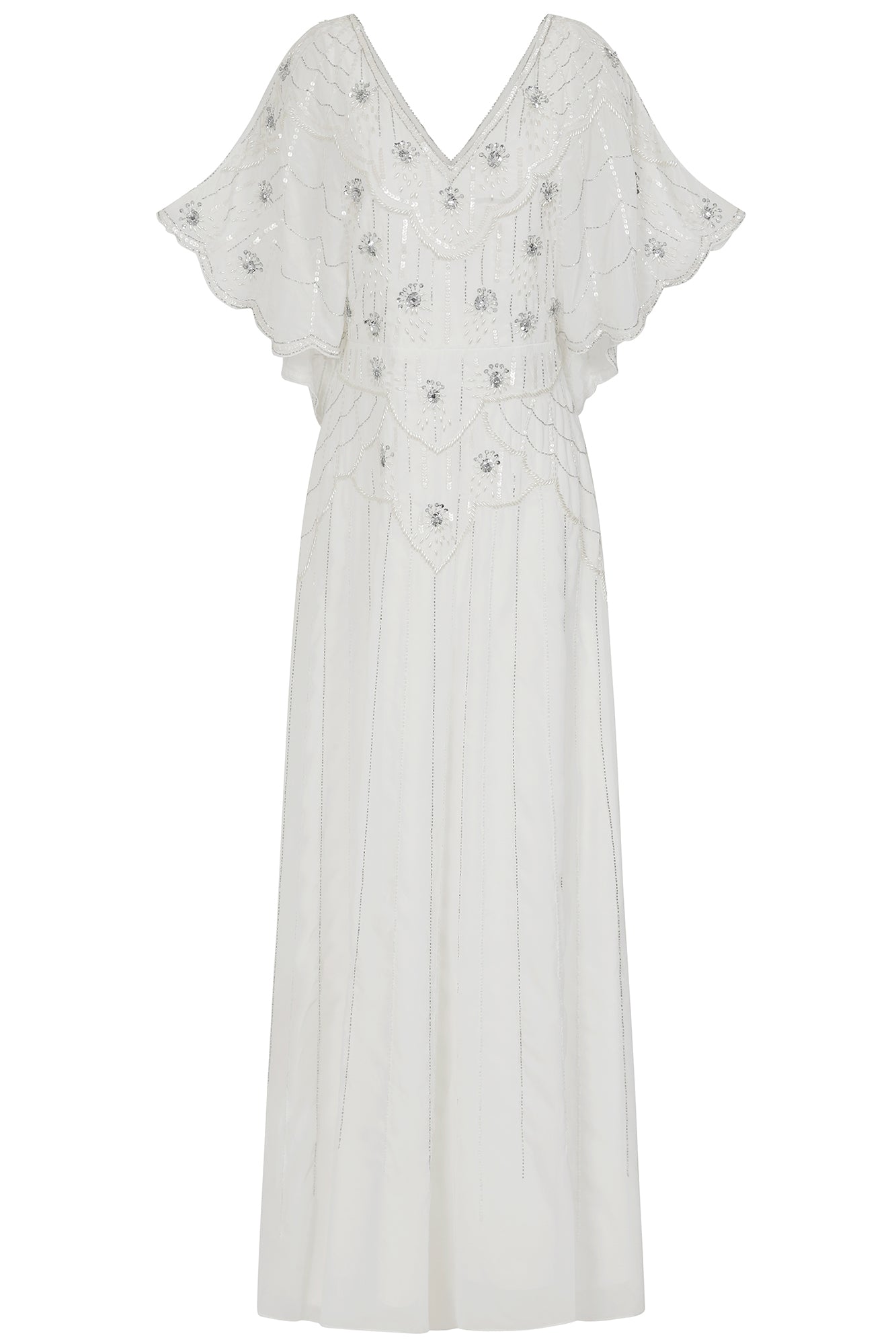 Luella White Embellished Cape Sleeve Maxi Dress