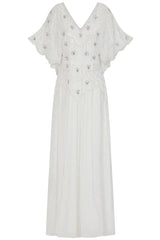 Luella White Embellished Cape Sleeve Maxi Dress