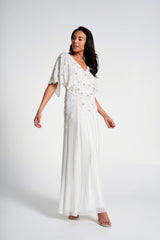 Luella White Embellished Cape Sleeve Maxi Dress