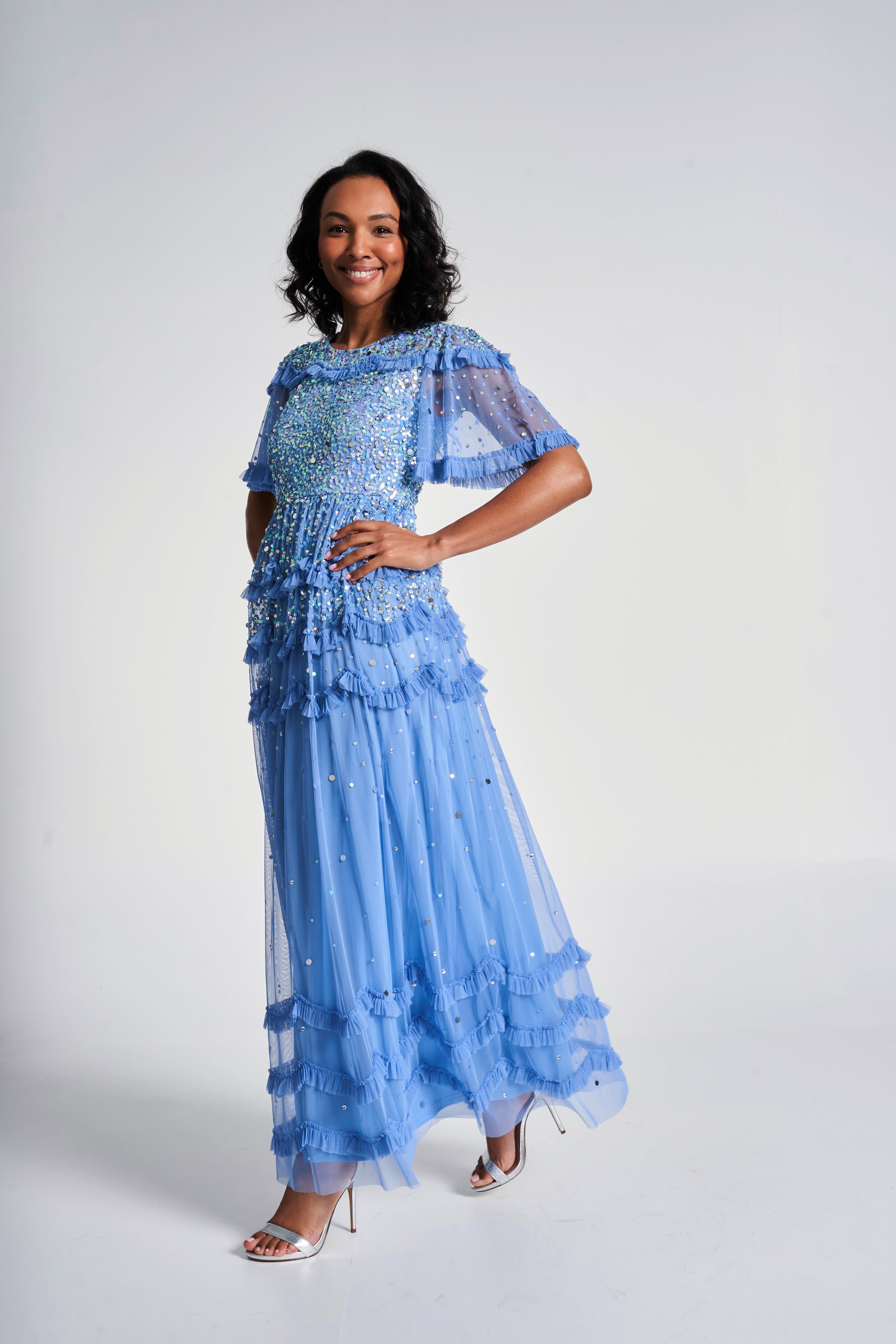 Lydia Powder Blue Sequin Maxi Dress Frock and Frill Lydia Powder Blue Sequin Maxi Dress Frock and Frill