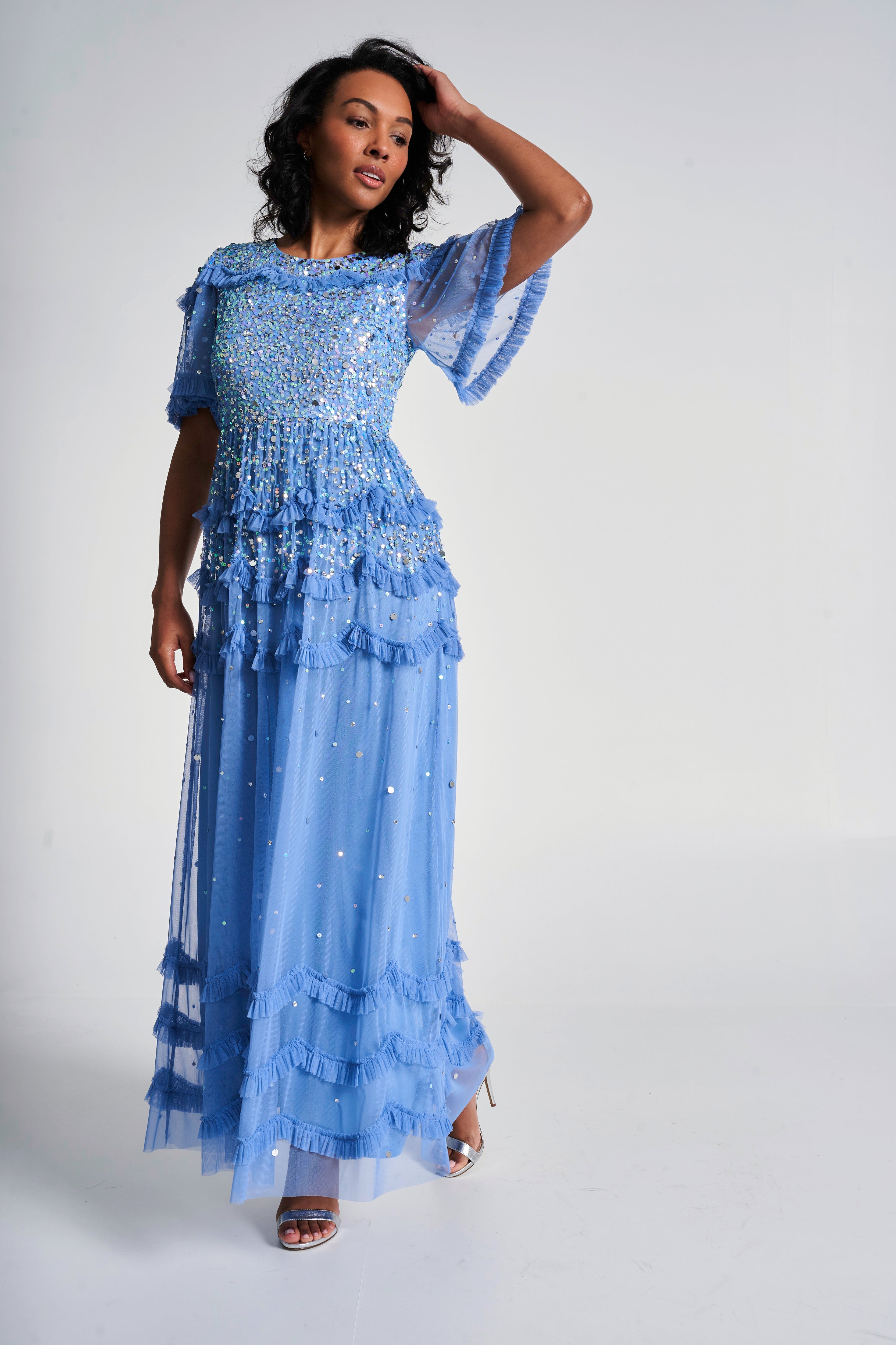 Lydia Powder Blue Sequin Maxi Dress Frock and Frill Lydia Powder Blue Sequin Maxi Dress Frock and Frill