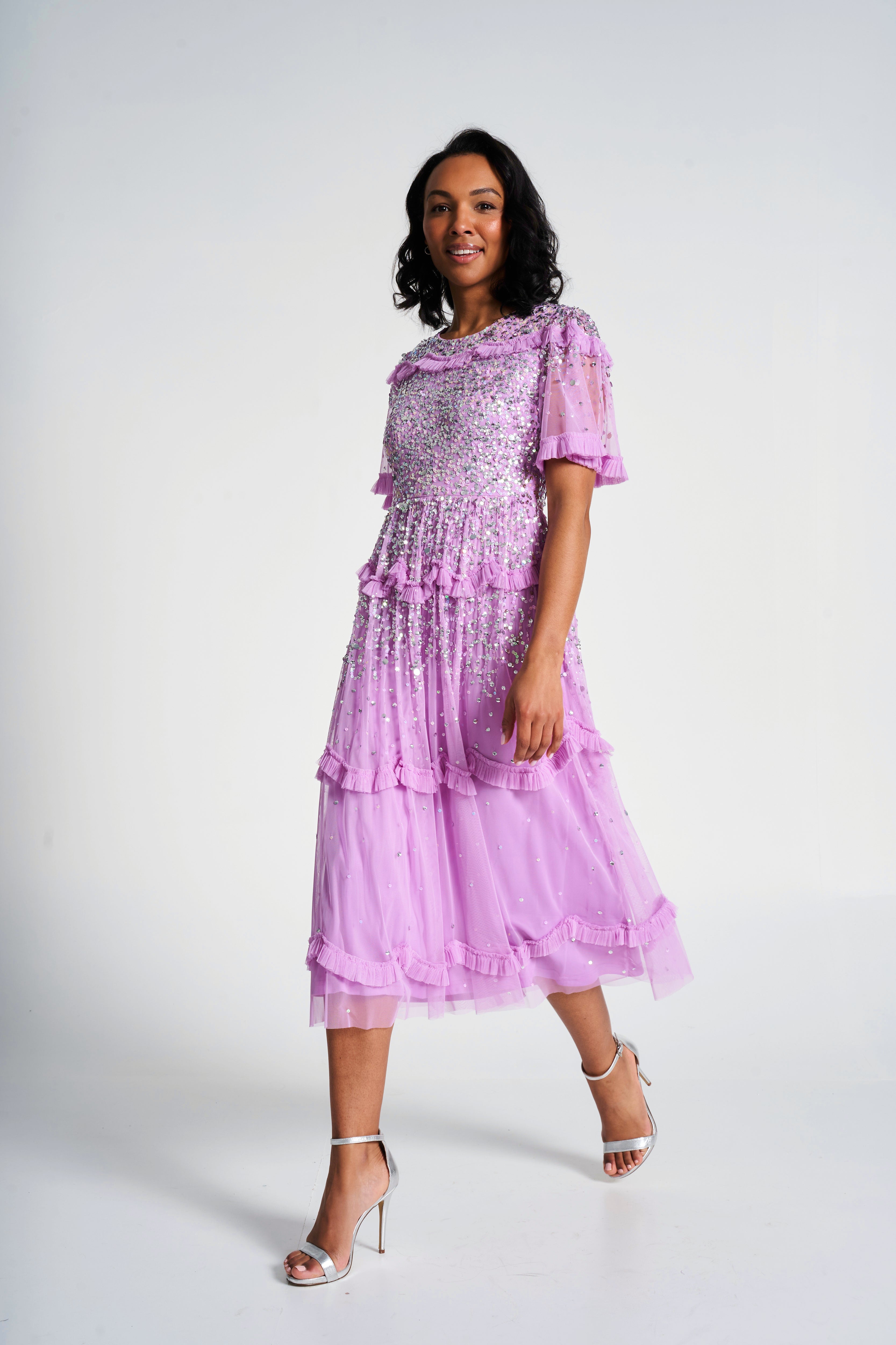 Lynne Sequin Midi Dress - Pink