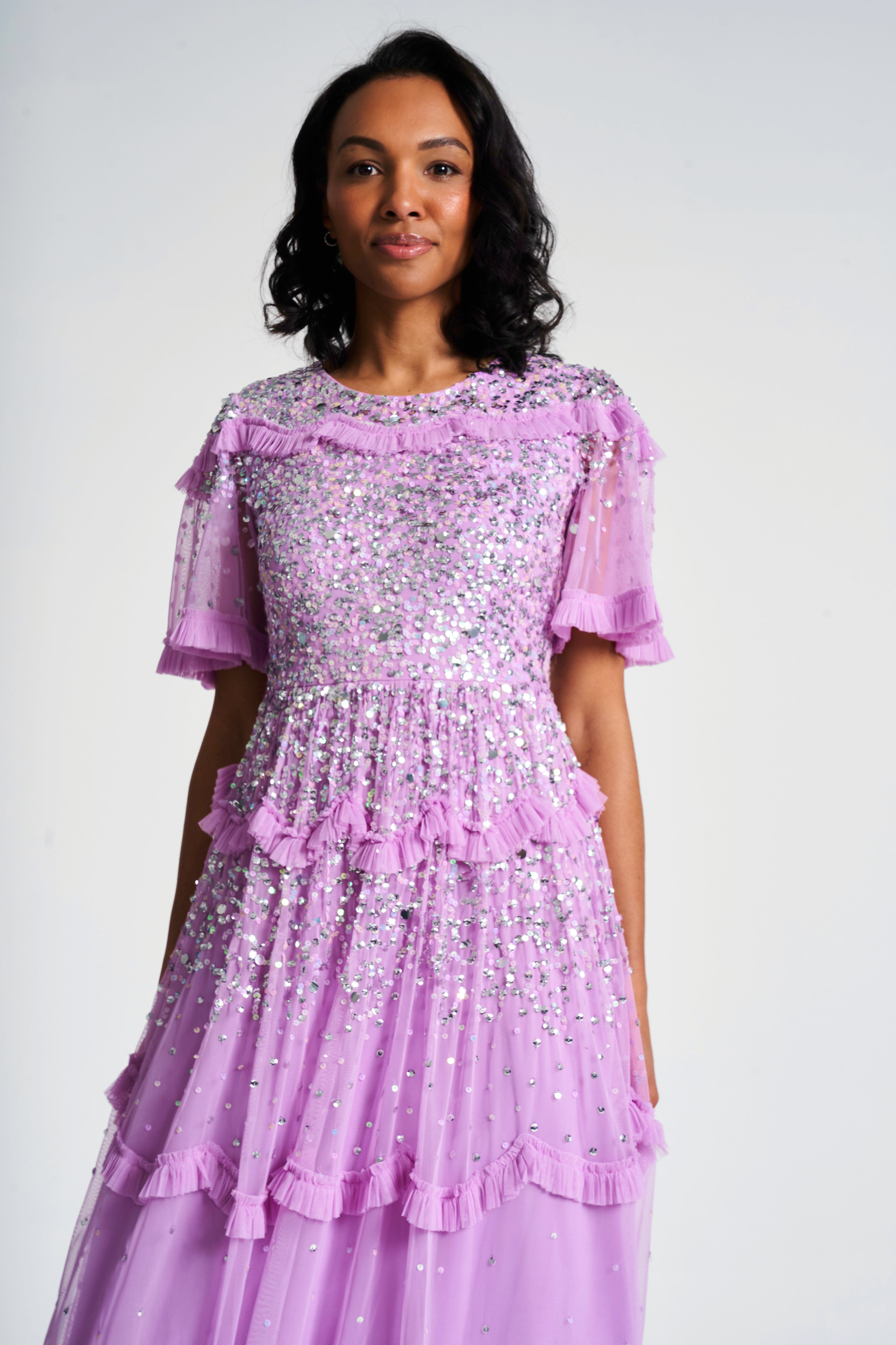 Lynne Pink Sequin Midi Dress Frock and Frill