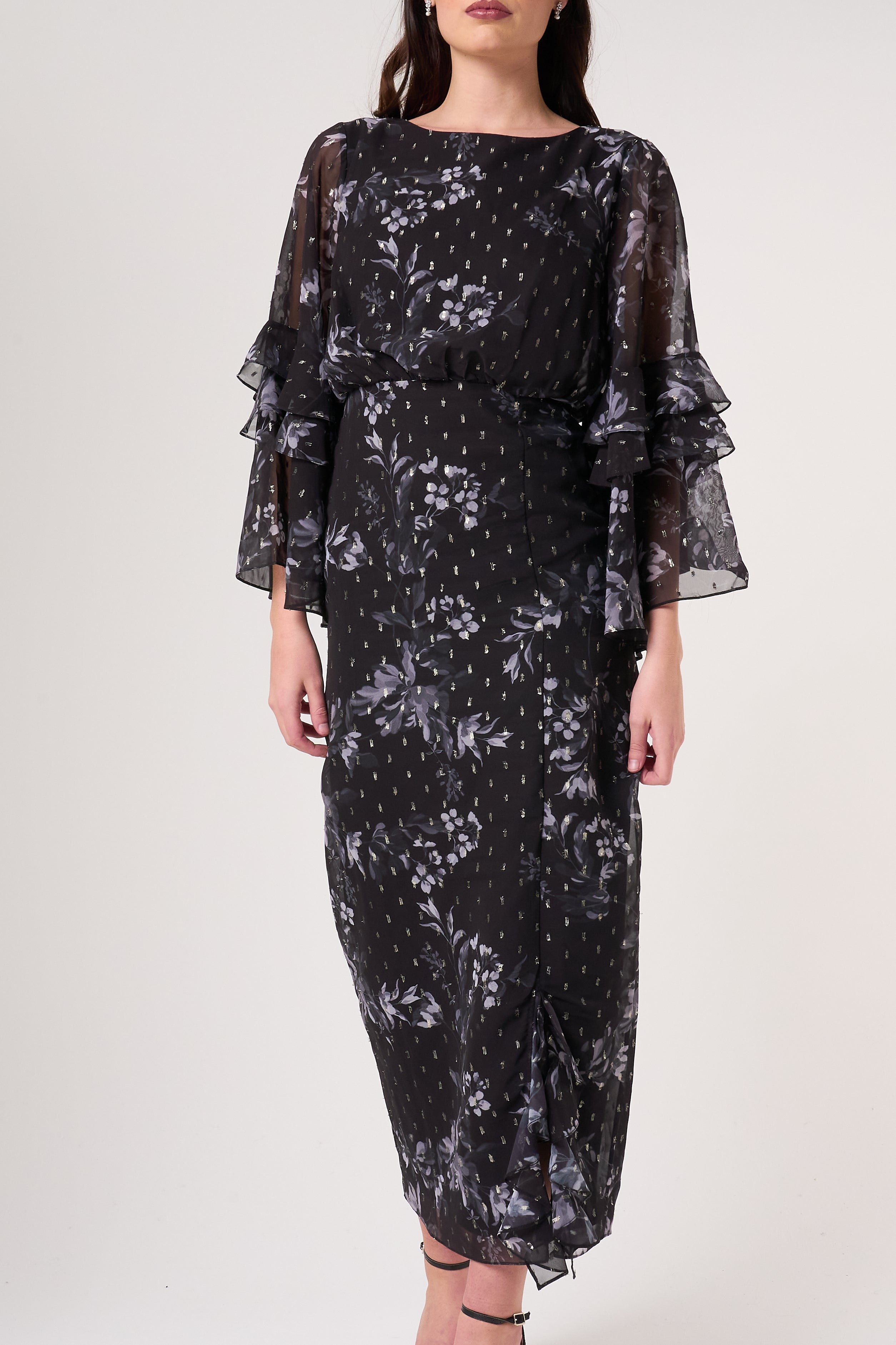 Lyra Black Floral Print Midaxi Dress