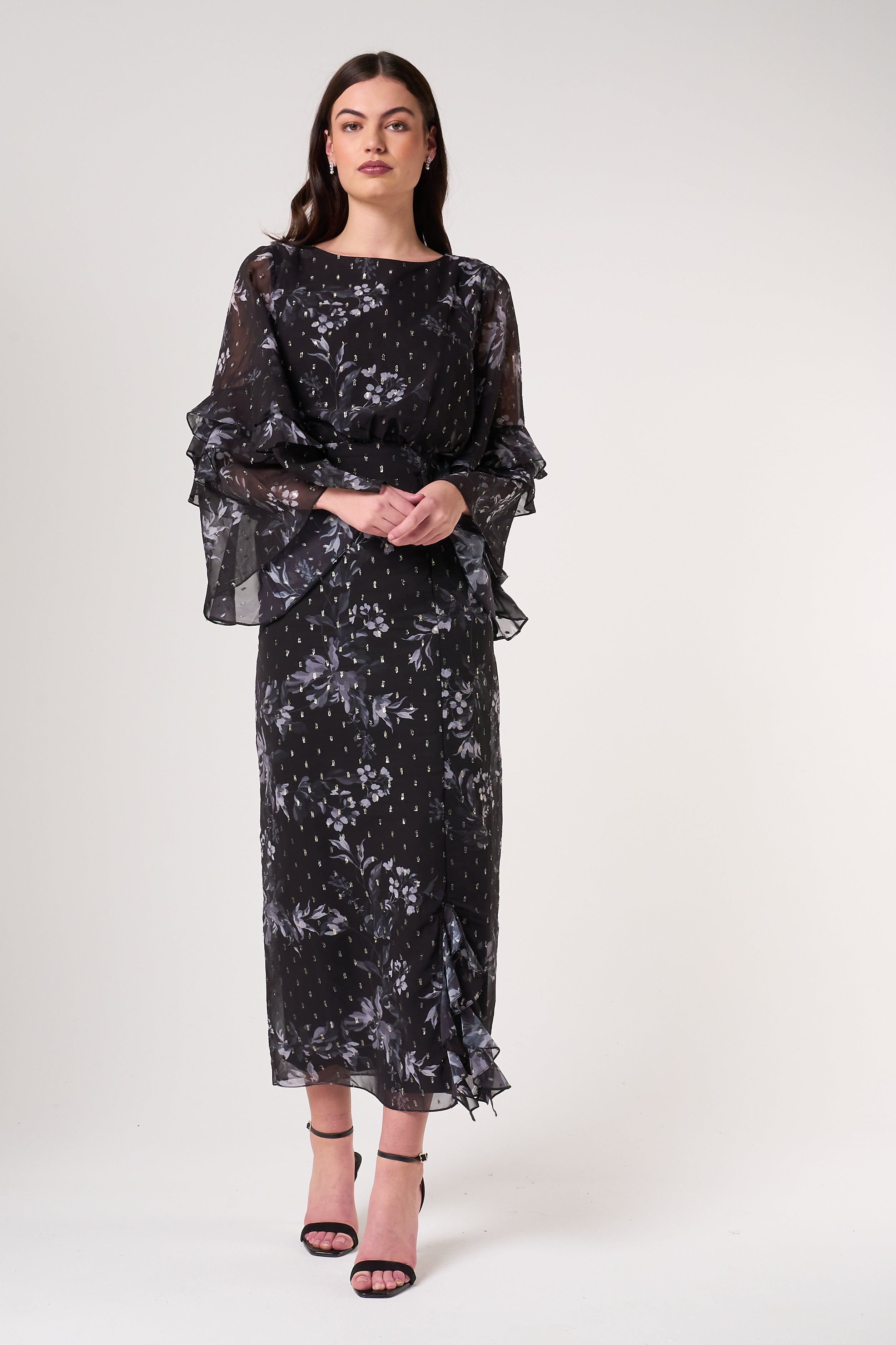 Lyra Black Floral Print Midaxi Dress