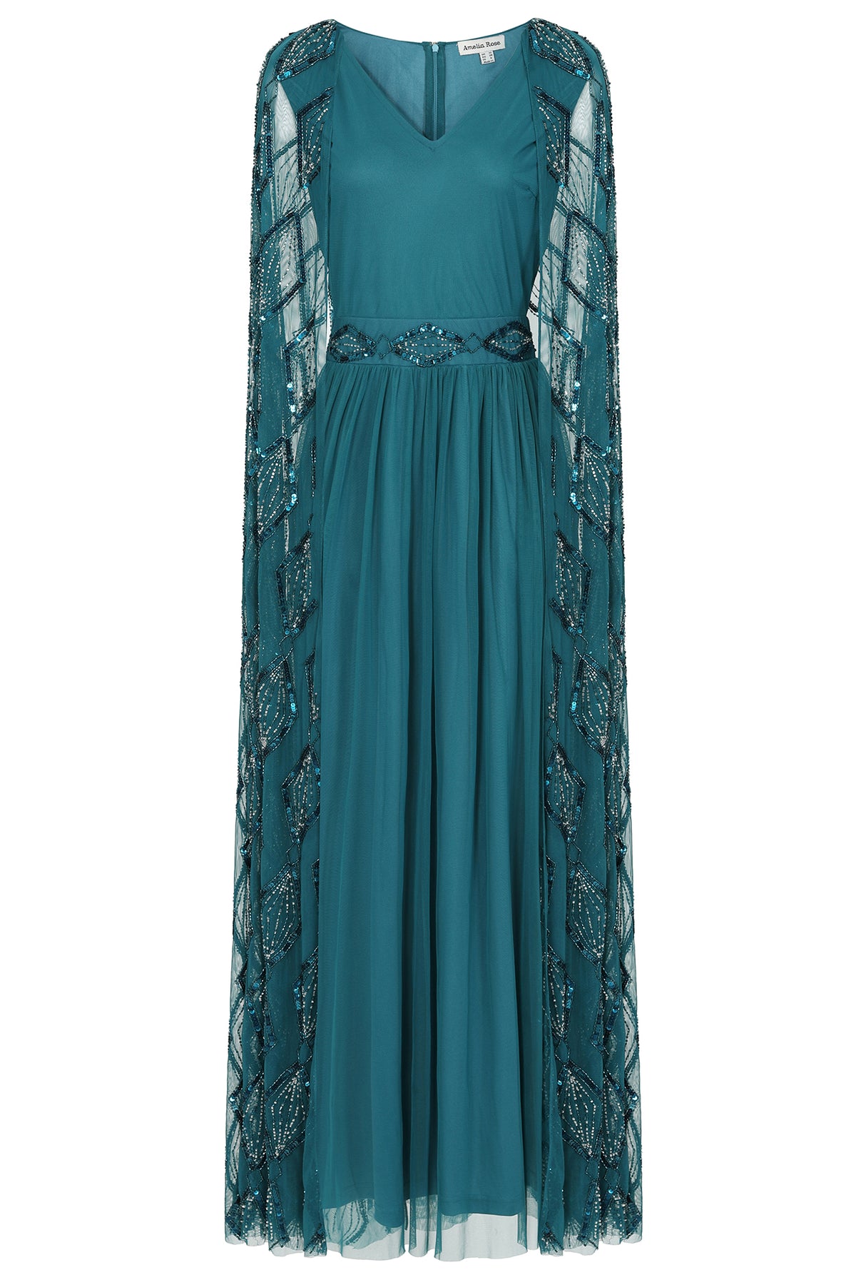 Mae Deep Teal Embellished Cape Sleeve Maxi Dress Frock and Frill Mae Deep Teal Embellished Cape Sleeve Maxi Dress Frock and Frill