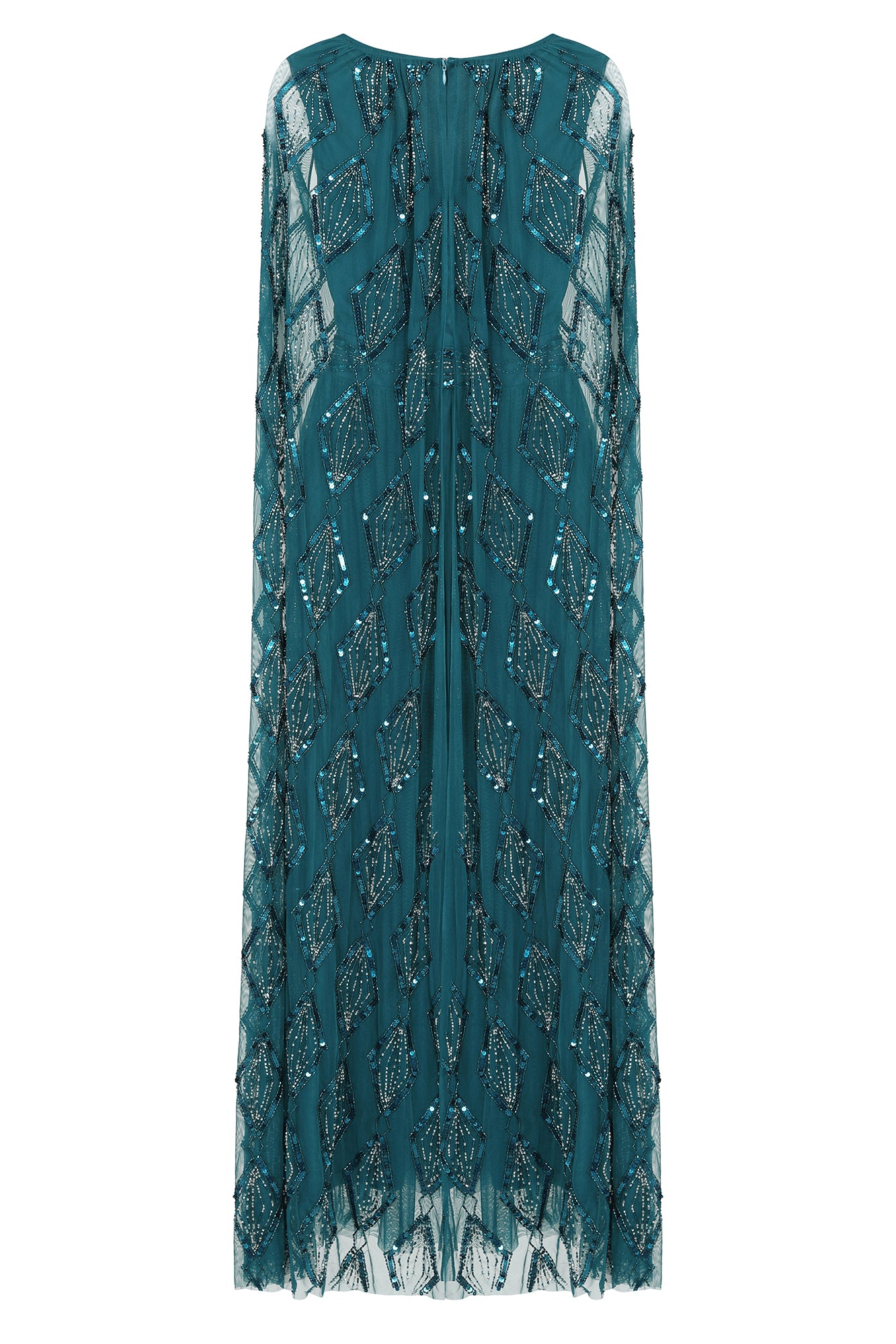 Mae Deep Teal Embellished Cape Sleeve Maxi Dress