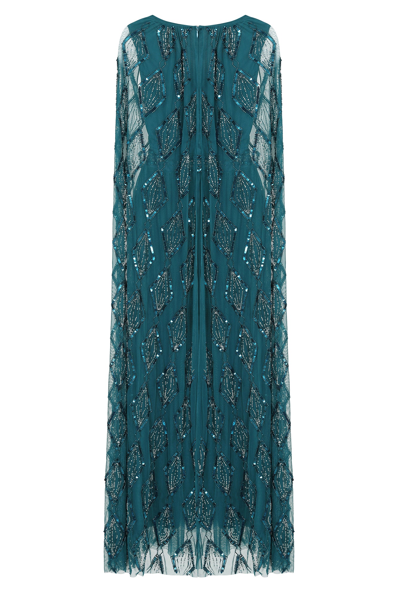 Mae Deep Teal Embellished Cape Sleeve Maxi Dress – Frock and Frill
