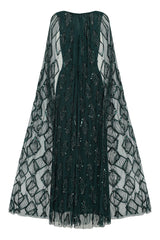 Mae Teal Green Embellished Cape Sleeve Maxi Dress