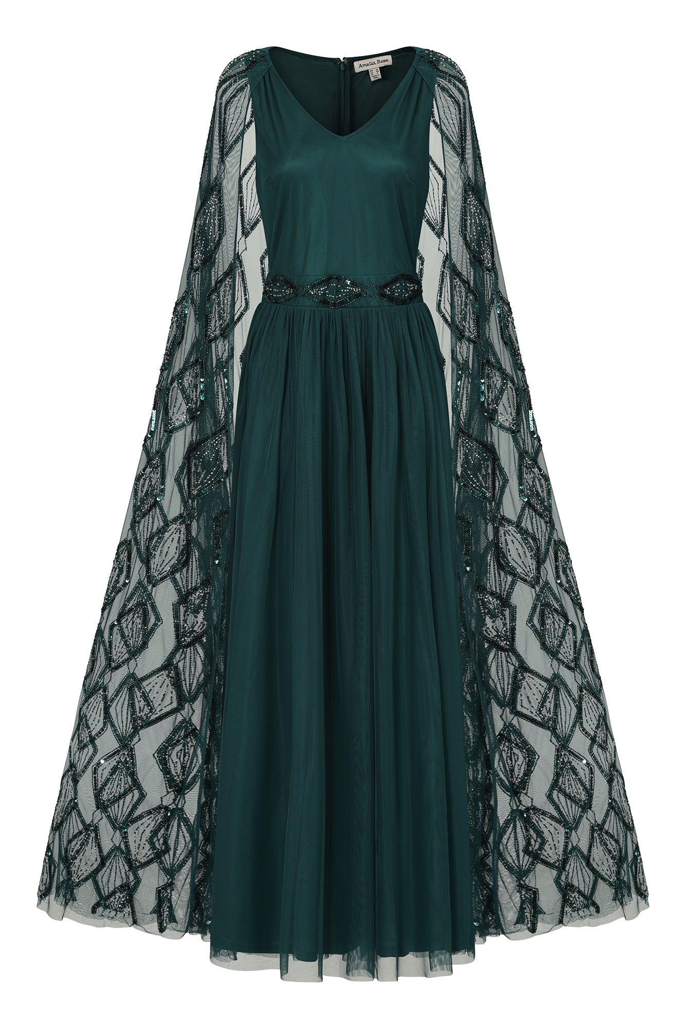 Mae Teal Green Embellished Cape Sleeve Maxi Dress Frock and Frill Mae Teal Green Embellished Cape Sleeve Maxi Dress Frock and Frill