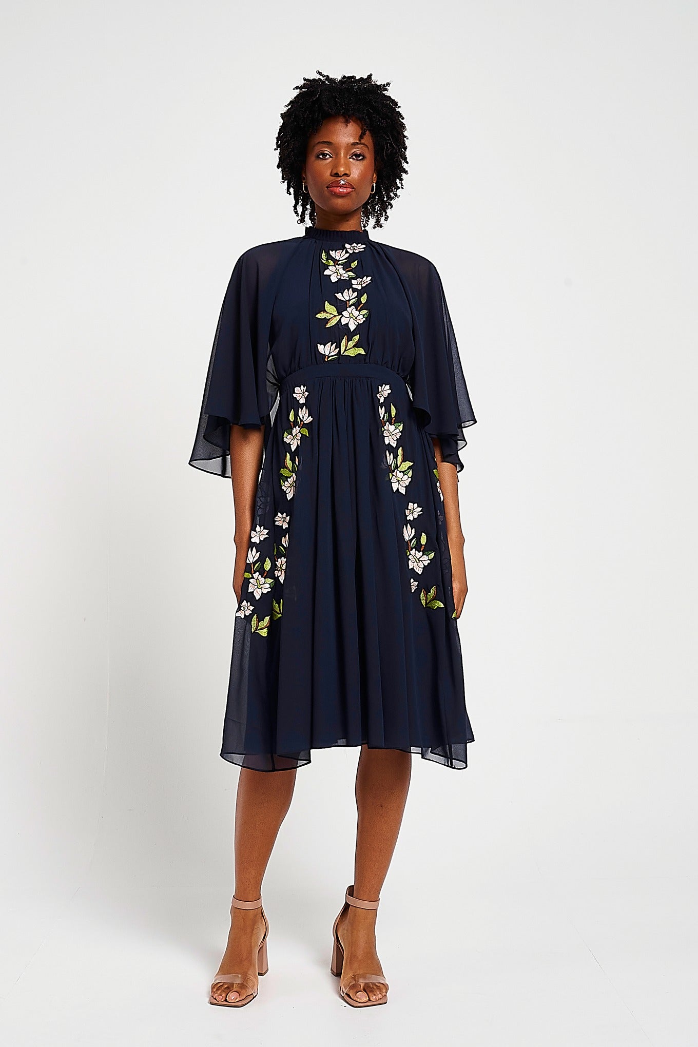 Maeve Navy Floral Embroidered Midi Dress