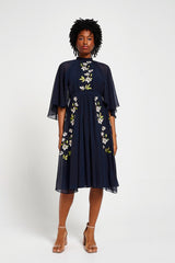Maeve Navy Floral Embroidered Midi Dress