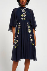 Maeve Navy Floral Embroidered Midi Dress