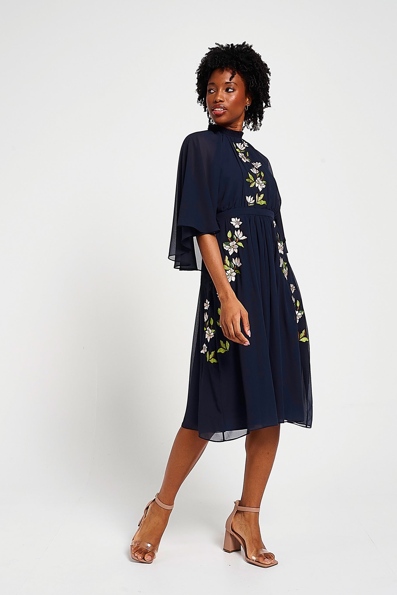 Maeve Navy Floral Embroidered Midi Dress