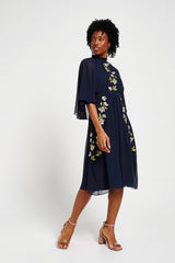 Maeve Navy Floral Embroidered Midi Dress