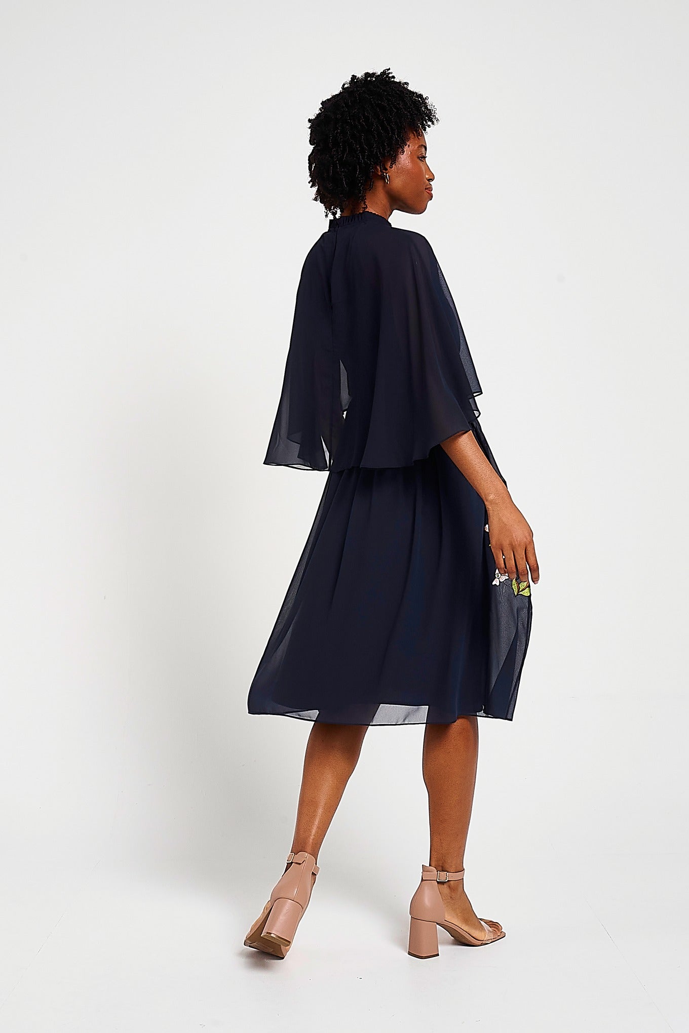 Maeve Navy Floral Embroidered Midi Dress