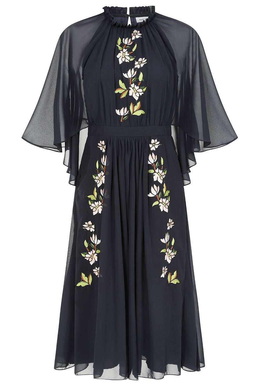 Maeve Navy Floral Embroidered Midi Dress Frock and Frill Maeve Navy Floral Embroidered Midi Dress Frock and Frill