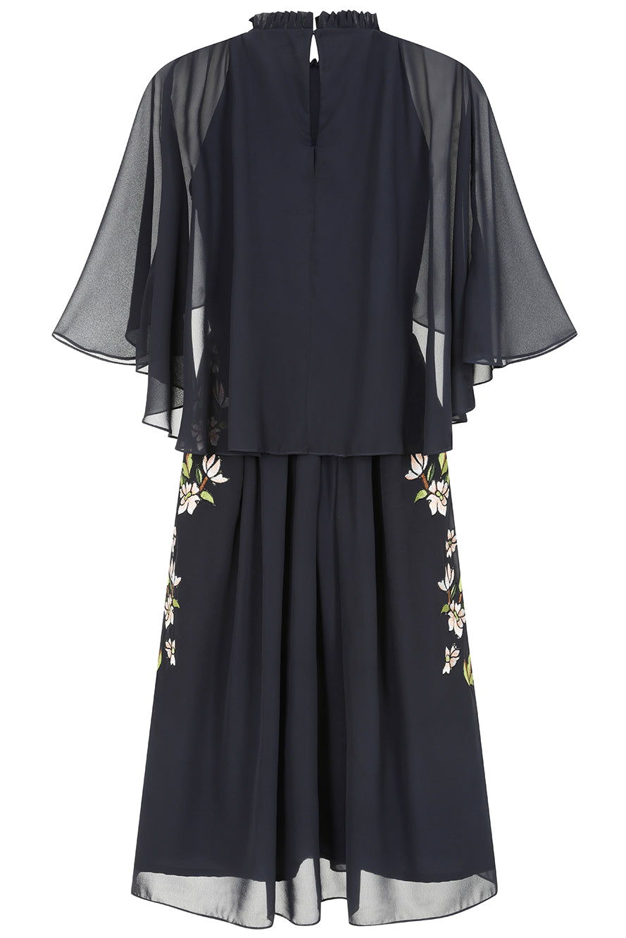 Maeve Navy Floral Embroidered Midi Dress